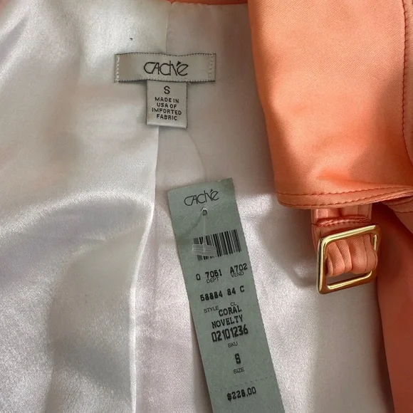 Cache Orange Satin Trench Coat with Gold Accents - Picture 3 of 4